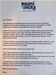 Thank you letter from Naomi and Jack's